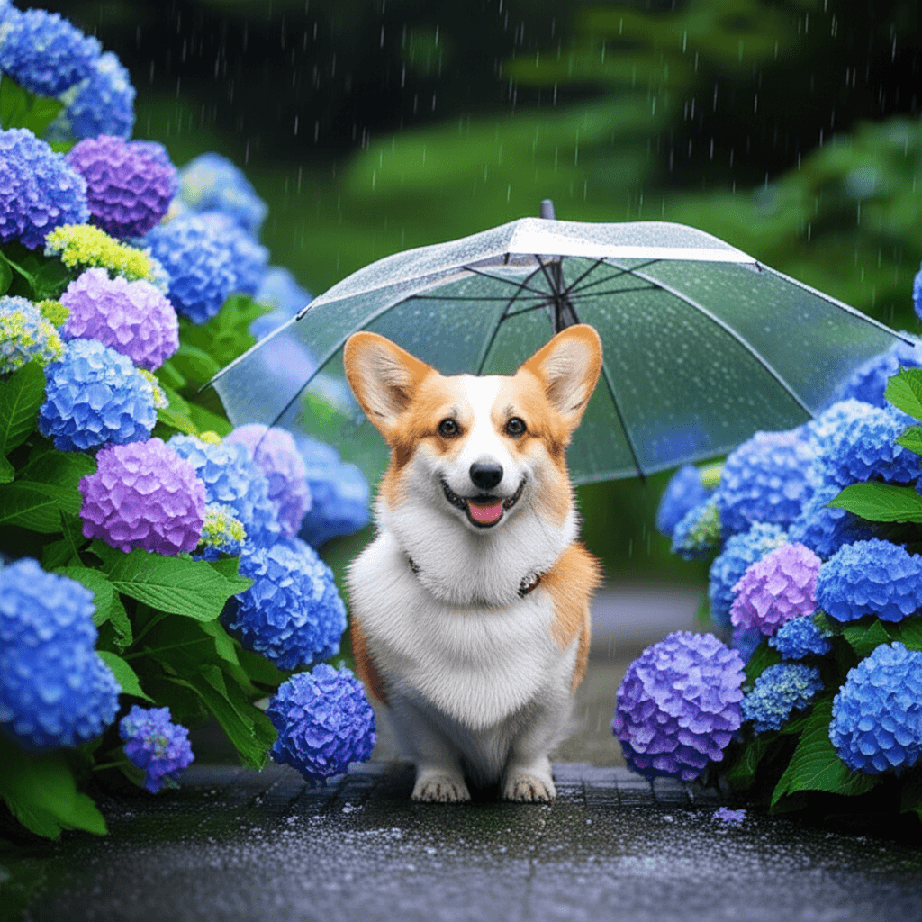 梅雨（紫陽花と傘）